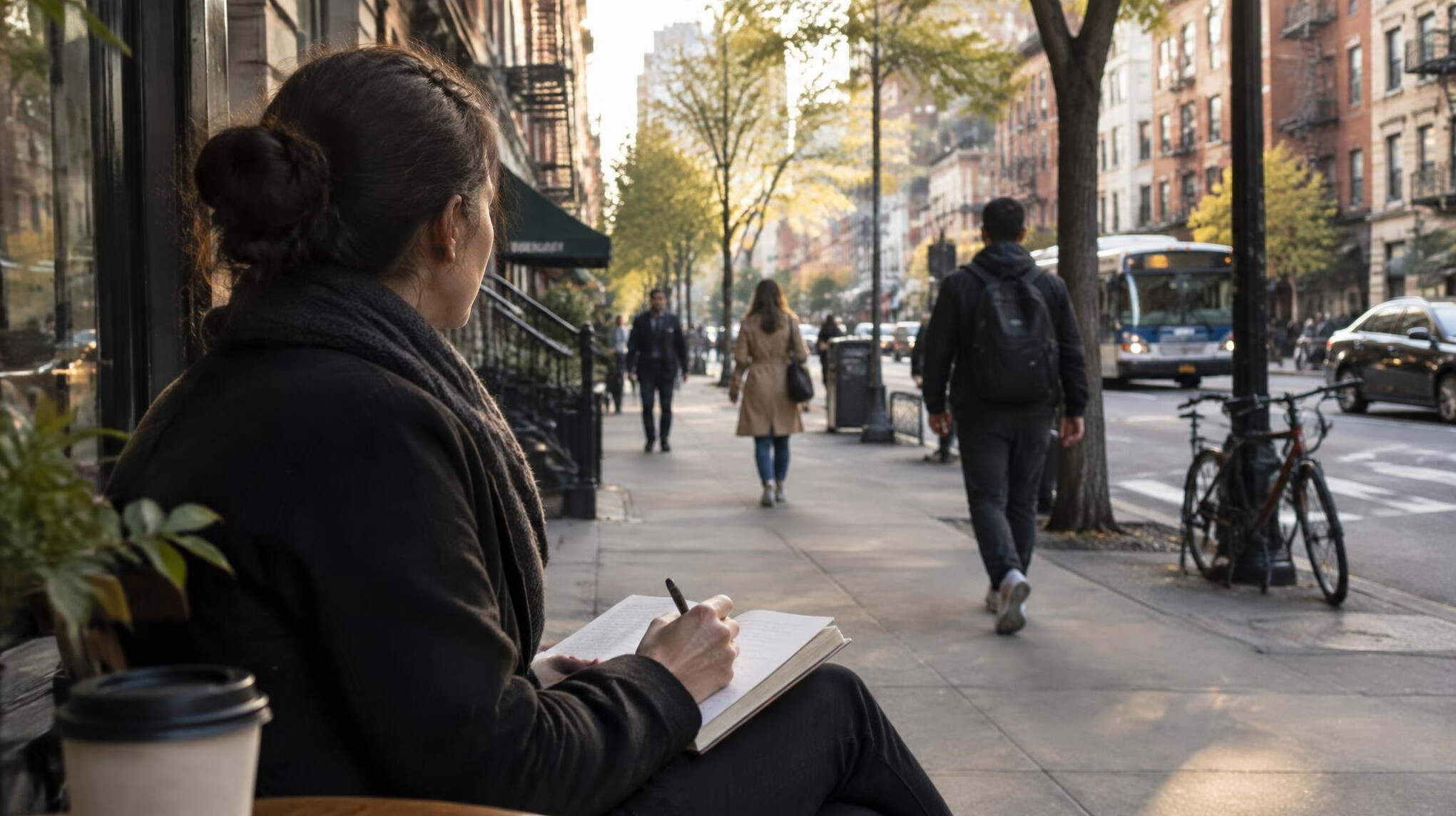 writer observing city street