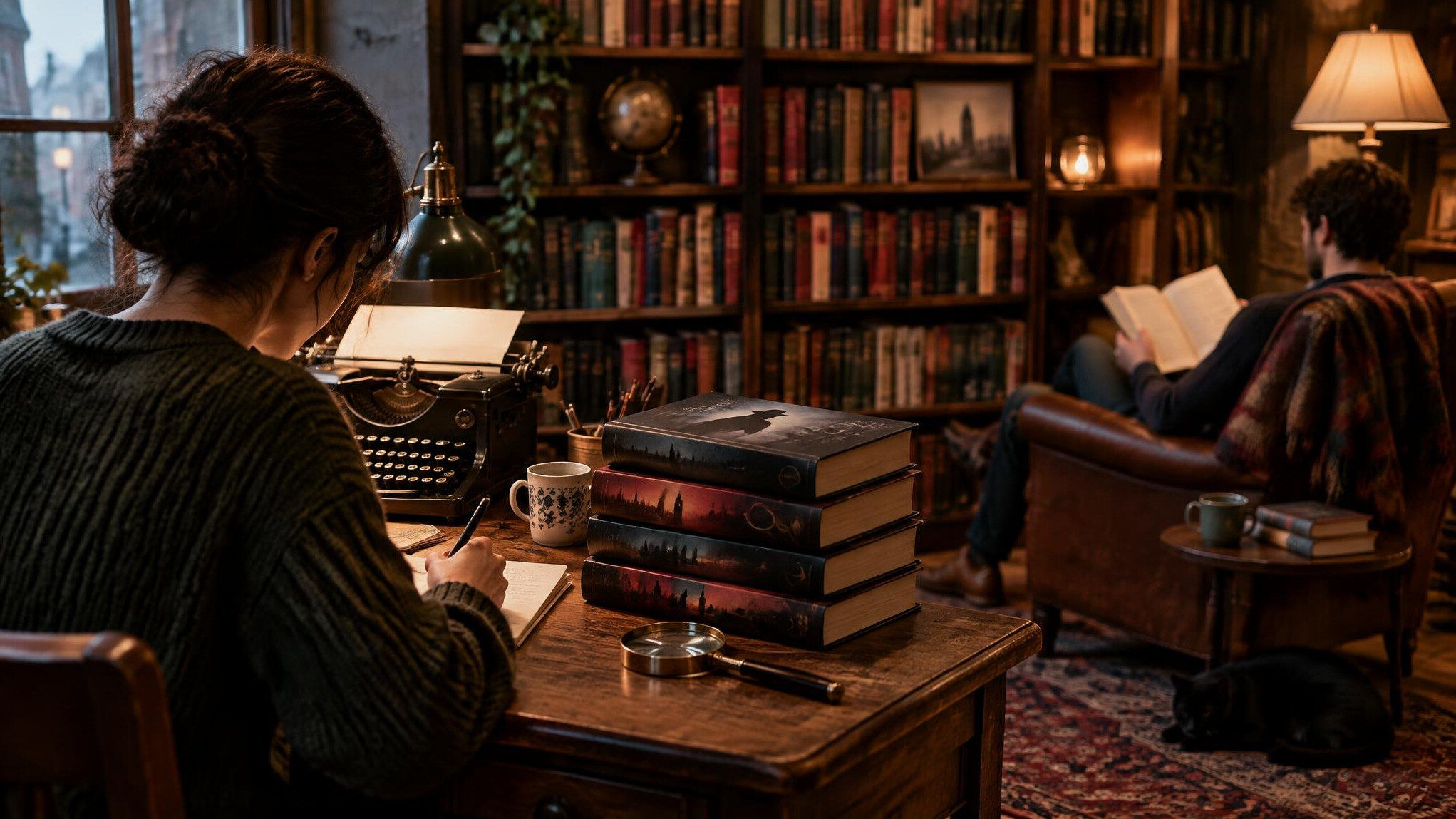 author writing at desk
