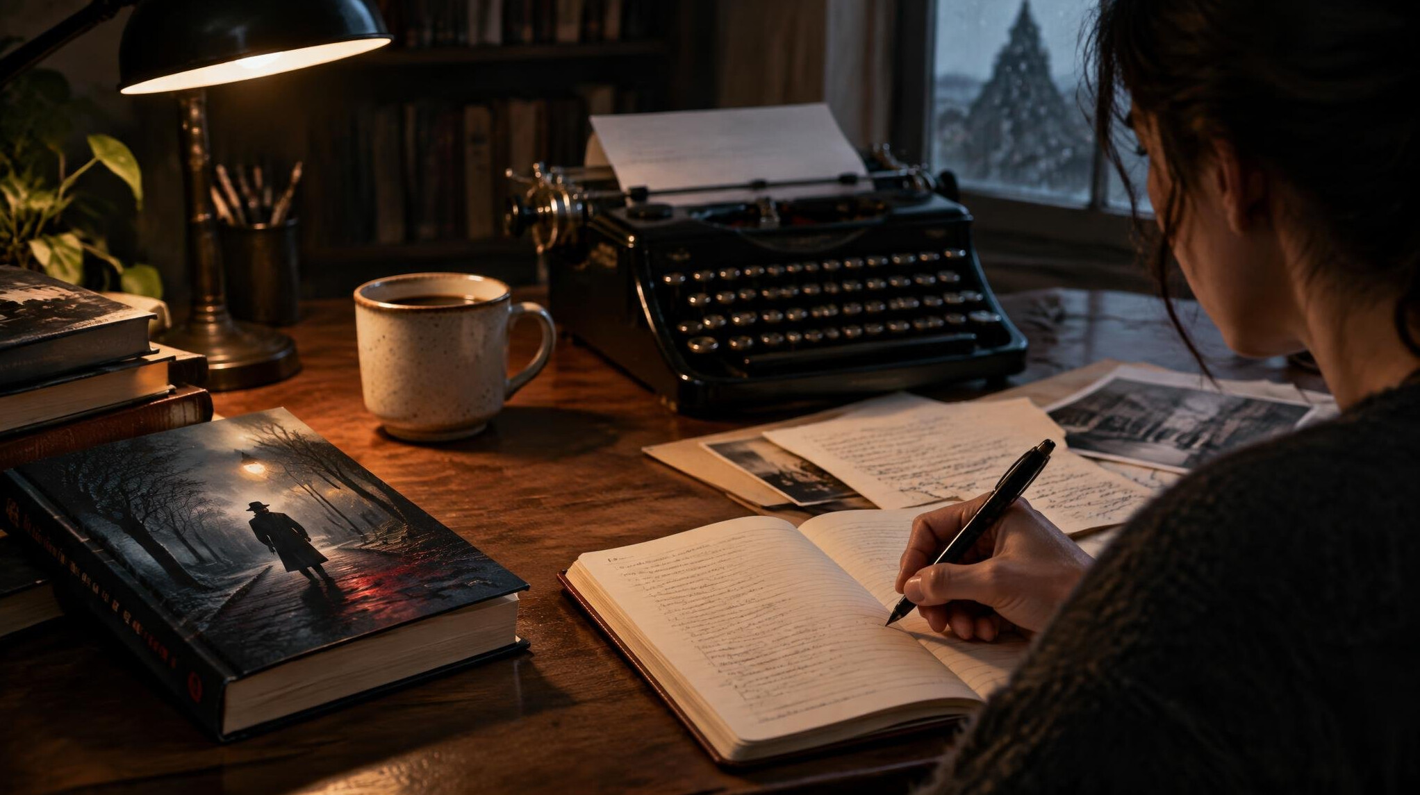 writer at desk with notebook